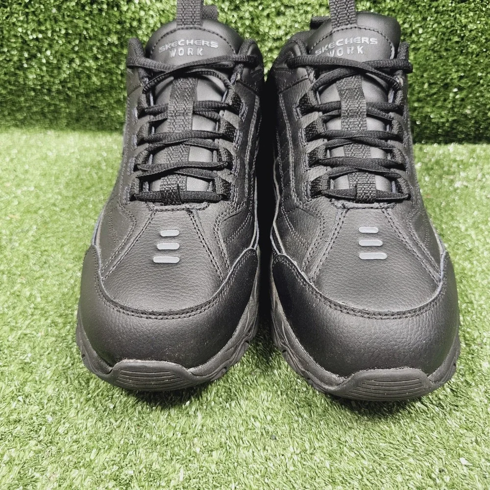 Skechers Work Soft Stride Black Leather Athletic Comfort Sneakers Mens Size 10.5